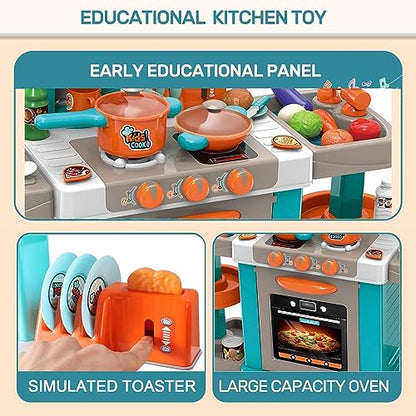 Toddler Play Kitchen- Kitchen Playset Pretend Food - Toy Accessories Set w/Real Sounds & Light, Play Sink, Cooking Stove with Steam, Toddlers Kids 34 inch, Girls & Boys 3+ Years