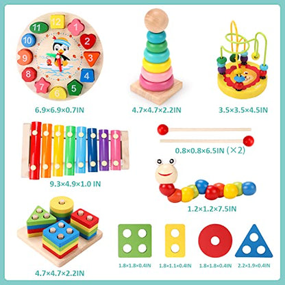 Qizebaby Montessori Toys for 2 Year Old Boys Girls, 6PCS Kids Wooden Toys, Baby Boy Toys 3-6 Year Old, Preschool Educational Learning Toy for Kids Ages 3 4 5 6+, Birthday Gifts