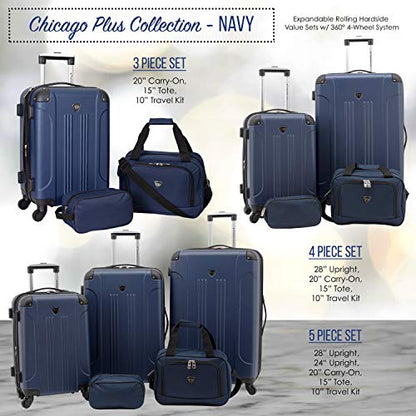 Travelers Club Chicago Hardside Expandable Spinner Luggages, Navy Blue, 5 Piece Set