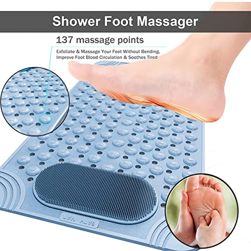 Bathtub Mat Non-Slip Shower Mat with Drain Holes Suction Cups, Quick Drying Easy Cleaning, Feet Massage, Bath Mat for Tub & Shower Stall & Bathroom, Machine Washable (27.5×14.2in, Beige)