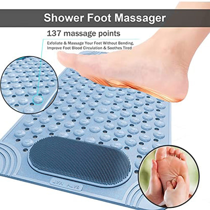 Bathtub Mat Non-Slip Shower Mat with Drain Holes Suction Cups, Quick Drying Easy Cleaning, Feet Massage, Bath Mat for Tub & Shower Stall & Bathroom, Machine Washable (27.5×14.2in, Beige)