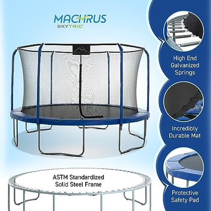 Machrus SKYTRIC Enclosed Trampoline 8FT 11FT 13 FT 15FT, Trampoline Kids, Trampoline Adults, Trampoline Kids and Adults, Kids Trampoline, Recreational Trampolines, Safety Net, Blue