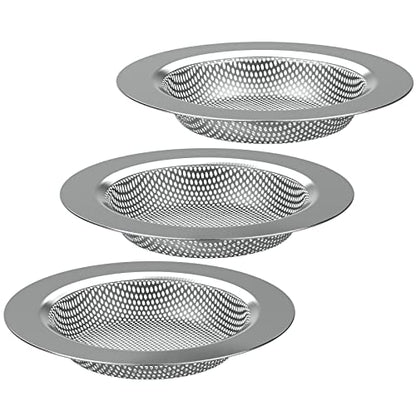 AFANTY 3PCS Kitchen Sink Strainer, Large Wide Rim 4.5" Diameter, Stainless Steel, Fits Most Drains (3.15" to 3.75")