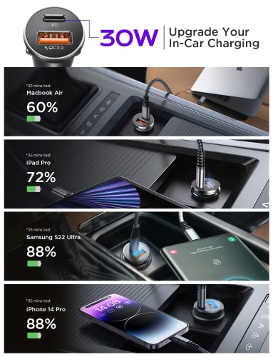 LISEN USB C Car Charger Adapter [2 Pack] [Mini & Metal] 48W Cigarette Lighter USB Charger Fast Charging [PD QC 3.0] USBC Car Phone Charger for iPhone 15 Pro Max Plus 14 Samsung Galaxy S23 iPad Pro