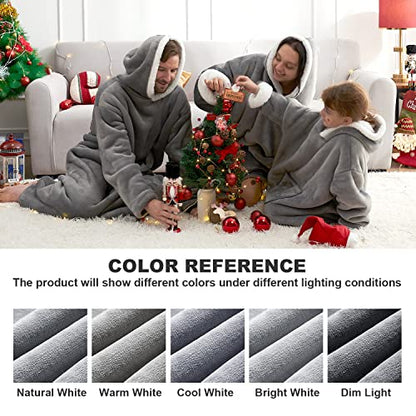 Hansleep Wearable Blanket Hoodie for Kids, Hoodie Blanket with Pockets and Sleeves Sweatshirt for Teens as A Gift - Grey Kids