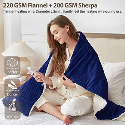 Homemate Heated Blanket Electric Throw - 50"x60" Heating Blanket Throw 1/2/4/6/8 Hours Auto-Off 10 Heat Levels Heat Blanket Over-Heat Protection Soft Flannel Sherpa Heater Blanket ETL Certification