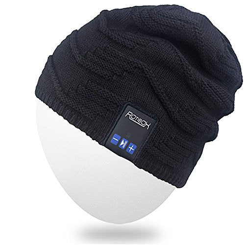 Rotibox Winter Outdoor Sport Trendy Bluetooth Beanie Hat Cap with Wireless Stereo Headphone Headset Earphone Speaker Mic Hands Free Compatible with iPhone Samsung Android Cell Phones - Black