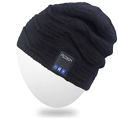 Rotibox Winter Outdoor Sport Trendy Bluetooth Beanie Hat Cap with Wireless Stereo Headphone Headset Earphone Speaker Mic Hands Free Compatible with iPhone Samsung Android Cell Phones - Black