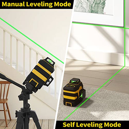 Laser Level, IKOVWUK 3x360° Cross Line Laser for Construction and Picture Hanging, 12 Green Lasers with Self-leveling, 65 ft Vertical & Horizontal Line, Level Tool with 5200 mAh Rechargeable Battery