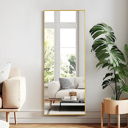 self Full Length Floor Mirror 43"x16" Large Rectangle Wall Mirror Hanging or Leaning Against Wall for Bedroom, Dressing and Wall-Mounted Thin Frame Mirror - Gold
