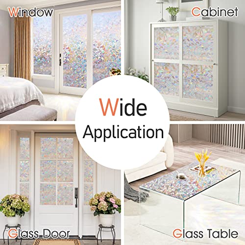 LUTE Window Privacy Film Rainbow Window Cling 3D Decorative Stained Glass Window Coverings, Static Cling Non-Adhesive Removable Window Sticker Sun UV Blocking Window Decal for Home 17.5 x 78.7 inches