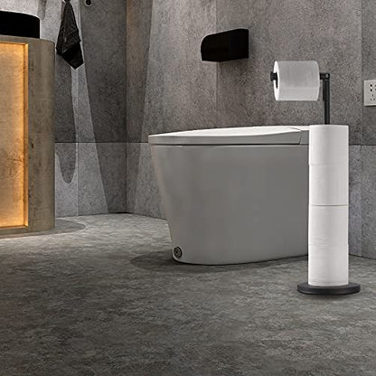 LAYUKI Toilet Paper Holder Stand, Matte Black Finished Free StandingToilet PaperHolder Stainless Steel Rustproof Tissue Roll Holder Floor Stand Storage for Bathroom