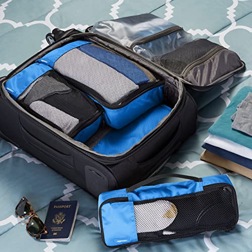 Amazon Basics 4 Piece Packing Travel Organizer Cubes Set, Small, Medium, Large, and Slim, Blue