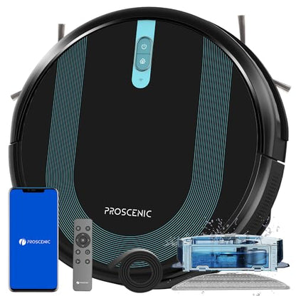 Proscenic 850T Robot Vacuum and Mop Combo, WiFi/App/Alexa/Siri Control, Robotic Vacuum Cleaner with Gyro Navigation, Boundary Strip Included, Self-Charging, Slim, Good for Hard Floor, Pet Hair, Carpet