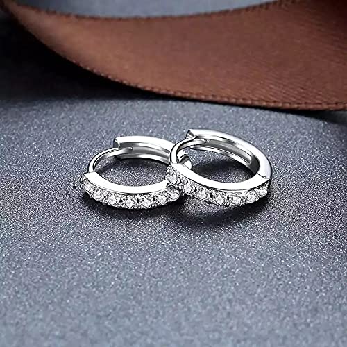 Silver Huggie Hoop Earrings, 925 Sterling Silver 14K Gold Plated Cubic Zirconia Cuff Earrings for Women Girls, Sparkle Hypoallergenic 13mm Small Cartilage Piercing Stud- Silver