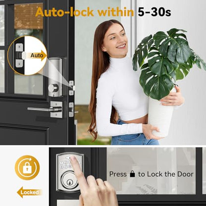 Keyless Entry Door Lock with Handle,Brightify Electronic Keypad Deadbolt, Front Door Lock Set keyless Entry - Auto Lock,Backlit,Easy Installationm, Front Door Handle Sets, Satin Nickel Brushed