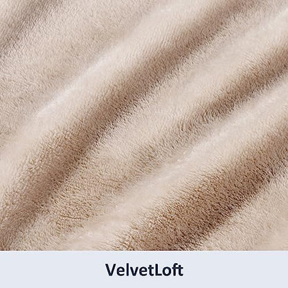 Berkshire Blanket Classic VelvetLoft® Solid Throw Blanket,Lightweight Soft Fuzzy Plush Throw Blanket for Bed and Couch,Grain,50x60 Inches