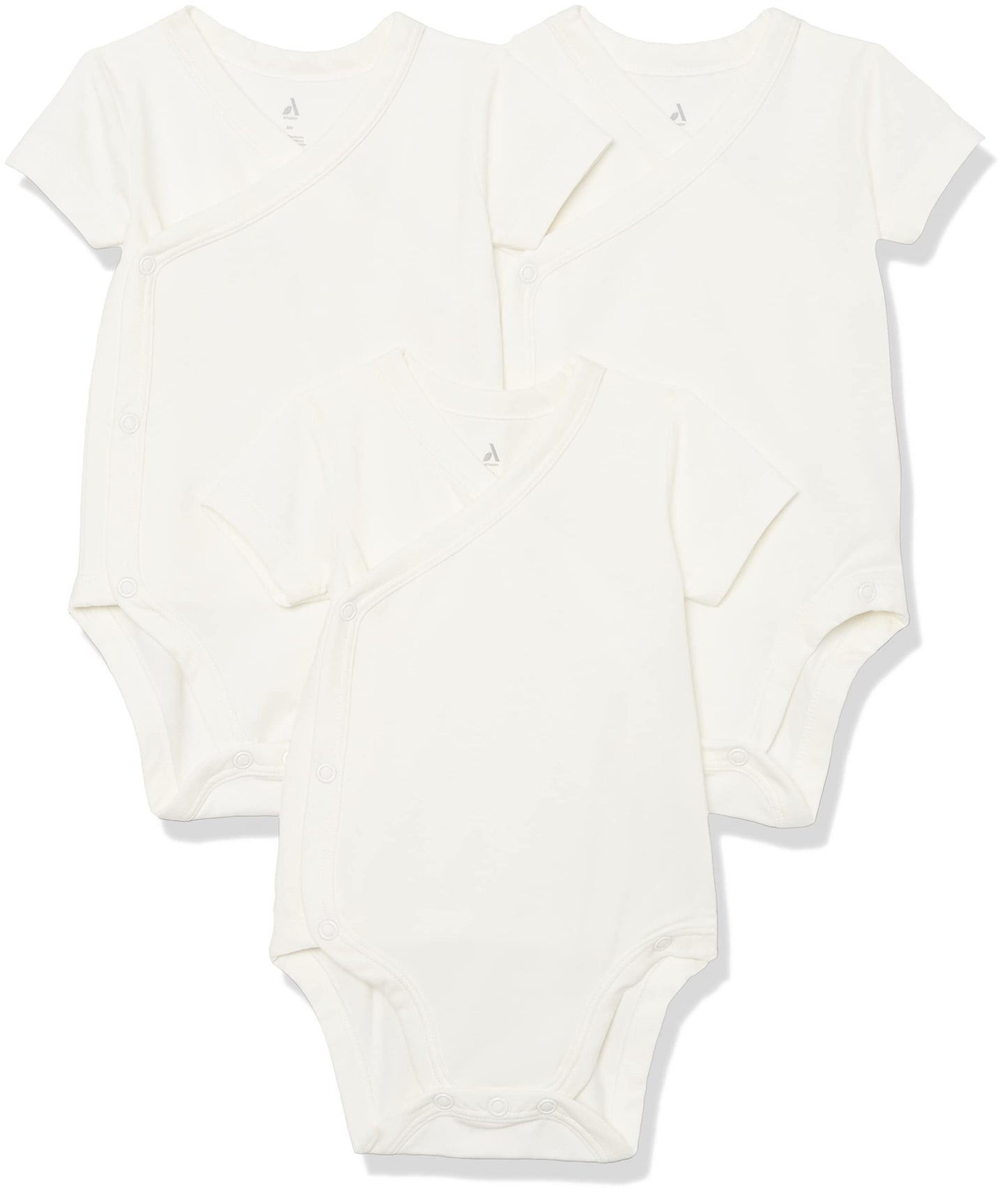 Amazon Essentials Baby Girls' Cotton Short-Sleeve Side Snap Bodysuit (Previously Amazon Aware), Pack of 3, Off-White, 18 Months