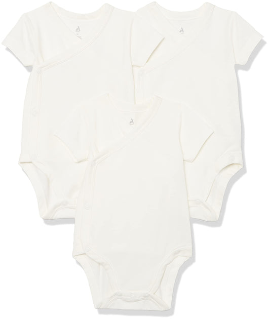 Amazon Essentials Baby Girls' Cotton Short-Sleeve Side Snap Bodysuit (Previously Amazon Aware), Pack of 3, Off-White, 18 Months