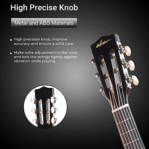 ADM Beginner Acoustic Classical Guitar 30 Inch Nylon Strings Wooden Guitar Bundle Kit for Kid Boy Girl Student Youth Guitarra Free Online Lessons with Gig Bag, Strap, Tuner, String, Pick, Black Color