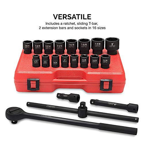 NEIKO 02379A 3/4" Drive Jumbo Impact Socket Set | 21 Piece | Shallow | SAE | Sizes 3/4” to 2” | Cr-V Steel