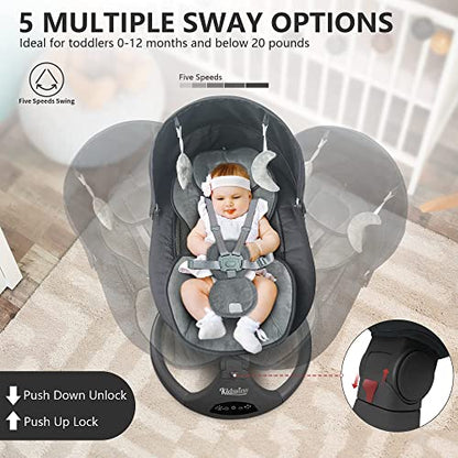 Electric Baby Swing for Infants,5-Speed Baby Swing with 12 Preset Lullabies,Remote Control Baby Rocker with Touch Screen Baby Chair for 5-20 lb,0-9 Months Suitable for Indoor and Outdoor.