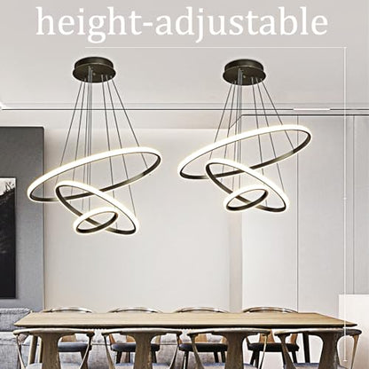 My Precious Modern LED Chandelier, 3 Rings Chandelier with Remote Control, Dimmable Chandelier, High Ceiling Hanging Restaurant LED Chandelier for Bedroom