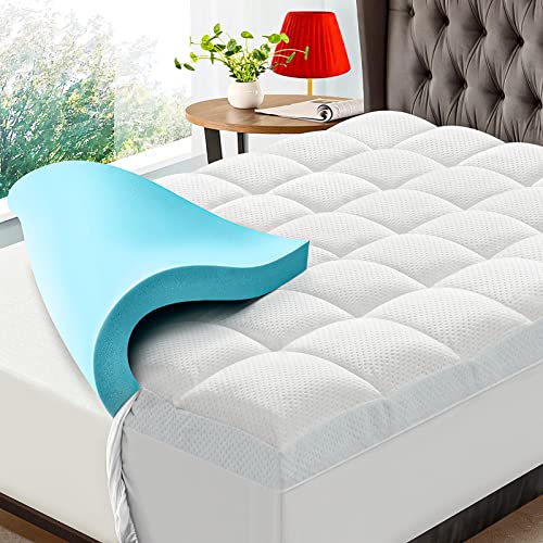 HYLEORY Dual Layer 4 Inch Memory Foam Mattress Topper Twin Size, Breathable & Medium Support, 2 Inch Cooling Gel Memory Foam & 2 Inch Viscose from Bamboo Pillow Top Mattress Pad Cover for Back Pain