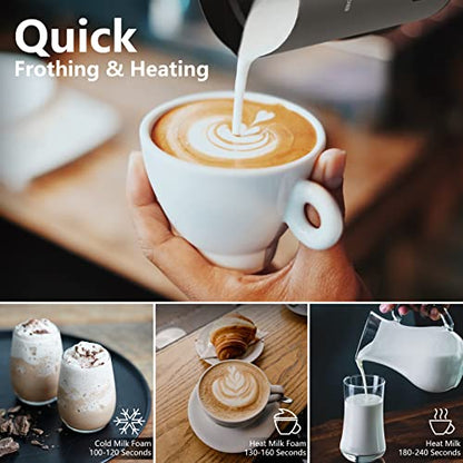 Frother for Coffee, Milk Frother, 4 IN 1 Automatic Warm and Cold Milk Foamer, BIZEWO Stainless Steel Milk Steamer for Latte, Cappuccinos, Macchiato, Hot Chocolate Milk with LED Touch Screen Panel