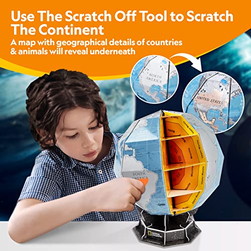 NATIONAL GEOGRAPHIC Scratchable Globe for Kids Learning - STEM Toys Earth Globe National Geographic 3D Puzzles for Kids Science Kit, Arts and Crafts for Kids Ages 8-12, Toys for Ages 8-13 Boys Girls