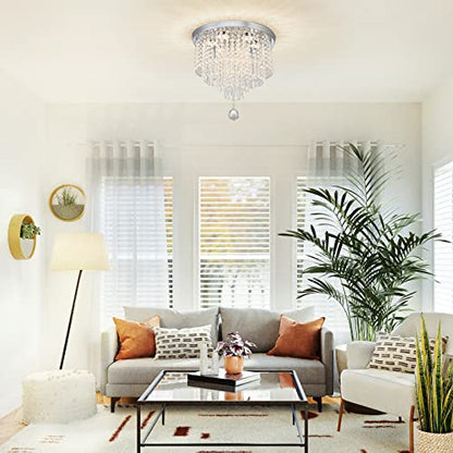 DSLITING Crystal Chandelier Ceiling Light Fixture Modern LED Chandelier 15.7'' Crystal Ceiling Light Small Flush Mount Chandelier Light Fixture for Bedroom Kitchen Dinning Room Living Room Chandelier
