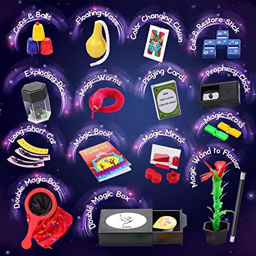 Skirfy Magic Kit-75+ Magic Tricks for Kids Age 6-8,Perfect Magic Toys for Kids,Featuring with Floating Vase,Double Magic Bag,Magic Mirror-Great Easter Gifts for Boys Girls
