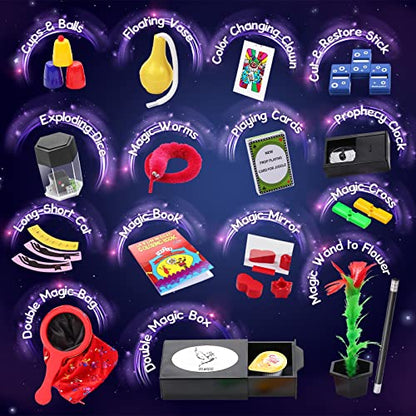 Skirfy Magic Kit-75+ Magic Tricks for Kids Age 6-8,Perfect Magic Toys for Kids,Featuring with Floating Vase,Double Magic Bag,Magic Mirror-Great Easter Gifts for Boys Girls