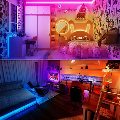 100ft Bluetooth LED Strip Lights, SMD5050 Music Sync LED Lights Strip, RGB Color Changing LED Lights with Remote,Smart Phone APP Control, LED Lights for Bedroom,TV,Room DIY (APP+Remote +Mic/50ftx2)