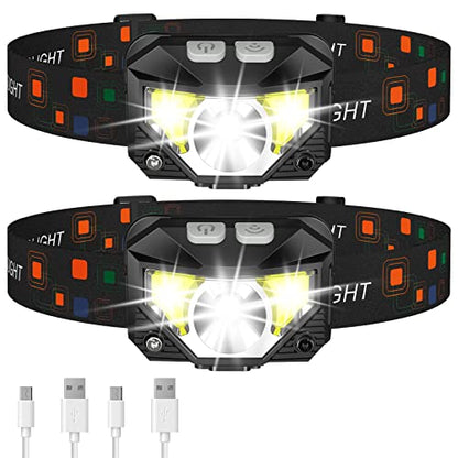 Headlamp Flashlight, LHKNL 1200 Lumen Ultra-Light Bright LED Rechargeable Headlight with White Red Light, 2-PACK Waterproof Motion Sensor Head Lamp, 8 Modes for Outdoor Camping Running Cycling Fishing