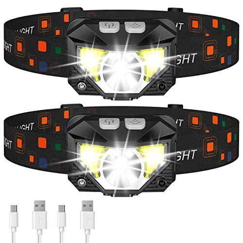 Headlamp Flashlight, LHKNL 1200 Lumen Ultra-Light Bright LED Rechargeable Headlight with White Red Light, 2-PACK Waterproof Motion Sensor Head Lamp, 8 Modes for Outdoor Camping Running Cycling Fishing