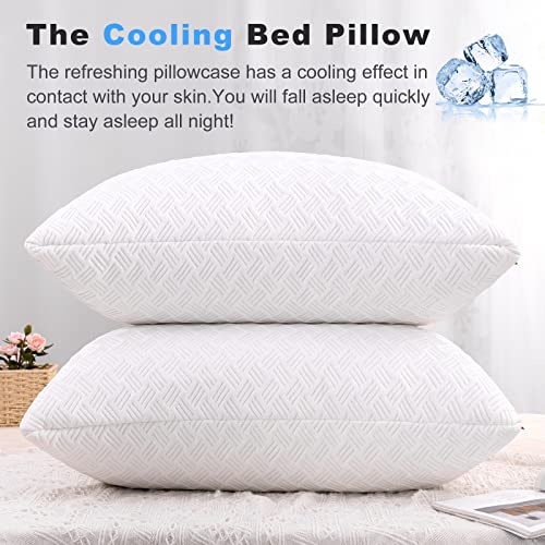 OYT Memory Foam Cooling Bed Pillows for Sleeping - 2 Pack Adjustable Queen Size Gel Shredded Pillows for Sleeping Set of 2 with Side Back Sleepers Washable Removable Cover