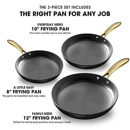 imarku Non Stick Frying Pans, Nonstick Cast Iron Skillets 3 Pcs - 8 Inch, 10 Inch and 12 Inch Nonstick Frying Pan Set, Professional Frying Pans Set, Nonstick Pan with Stay Cool Handle, Christmas Gifts