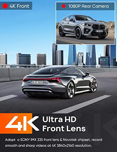 Dash Cam Front and Rear 4K+1080P WiFi Dashcams Dash Camera for Cars, Car Camera Dash Cam Front and Rear with App, 24 Hours Parking Mode, G-Sensor, Loop Recording, Support 256GB Max