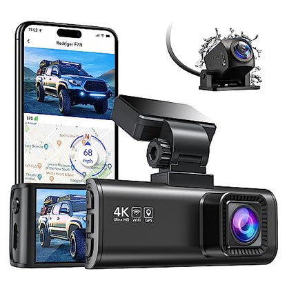 REDTIGER 4K Dual Dash Cam Built-in WiFi GPS Front 4K/2.5K and Rear 1080P Dual Dash Camera for Cars,3.16" Display,170° Wide Angle Dashboard Camera Recorder with Sony Sensor,Support 256GB Max