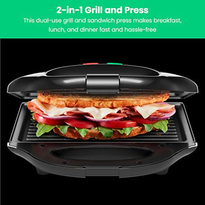 Chefman Portable Compact Grill, Dual Use Panini Press, Sandwich Maker, Electric Grill Griddle, Nonstick, Electric Indoor Grill, Countertop Panini Maker with Cord Storage, Locking Lid, Indicator Lights