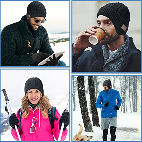 Music Beanie Hat Set - Women/Men's Winter Hat w/Headphones, Scarf, Touchscreen Gloves, Knit Mask, Unique Christmas Birthday Gifts Tech Gifts for Teens Men Women Gamer Worker