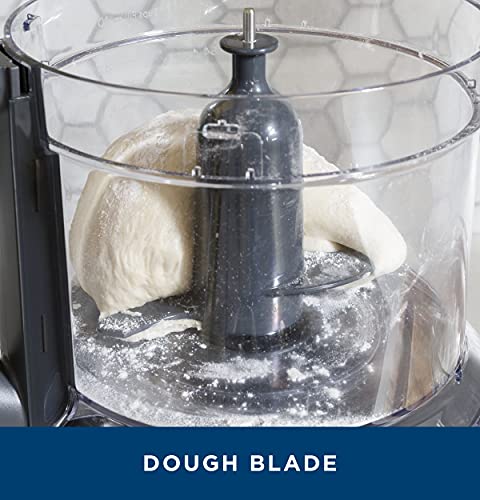 GE Food Processor |12 Cup | Complete with 3 Feeding Tubes & Stainless Steel Accessories-3 Discs + Dough Blade | 3 Speed | for Shredded Cheese, Chicken & More | Kitchen Essentials | 550 Watts