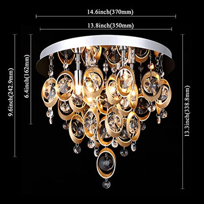 QQHOO Crystal Chandelier Lighting Fixture 4-Lights,G9 Close Flush Mount Ceiling Light for Bedroom Bathroom Kitche Island. (Copper)