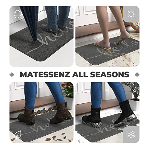 MatEssenz Front Door Mat, Durable Hello Door Mat Outdoor, Resist Dirt Welcome Mat for Shoes Scraper, Low Profile Indoor Door Mats, Doormat for Entrance, Garage, High Traffic Area(24X36, Grey)