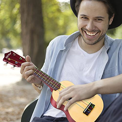 Everjoys Soprano Ukulele Beginner Pack-21 Inch w/Rainbow String Free Online Lesson Gig Bag Fast Learn Songbook Digital Tuner Pick All in One Kit
