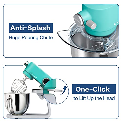 All Metal Stand Mixer,Kitchenin 5.3-Quart 8-Speeds Tilt-Head Food Mixer,400 Watt DC Motor Electric Stand Mixer with 12-Wire Whip,Flat Beater,Stainless Steel Dough Hook & Pouring Shield,Light Blue