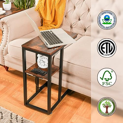 HXXUYY C End Table with Charging Station, Small Side Table for Small Spaces Bedside Table with with USB Ports&Outlets, Narrow Side Table Skinny Nightstand for Living Room/Bedroom/Couch