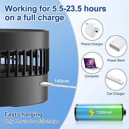 LIPETY 7.5" Rechargeable Portable Fan for Travel with Remote - 7200mah Folding Pedestal Cordless Desk Standing Fan for Bedroom - Foldable Table Rechargable Floor Quiet Fan for Office Camping (Black)