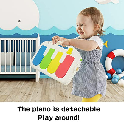 Kuduo Bao Funny Play Piano Tummy Time Baby Activity Gym Mat, Baby Play Mat Baby Gym with 5 Infant Learning Sensory Baby Toys, Music and Lights for Newborn Baby 0 to 3 6 9 12 Months